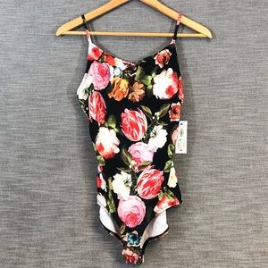 BISOU BISOU Womens Small Floral bodysuit Black